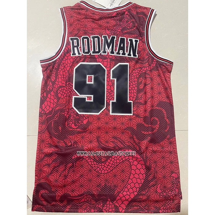 Dennis Rodman NO 91 Camiseta Chicago Bulls Throwback Asian Heritage 1997-98 Rojo